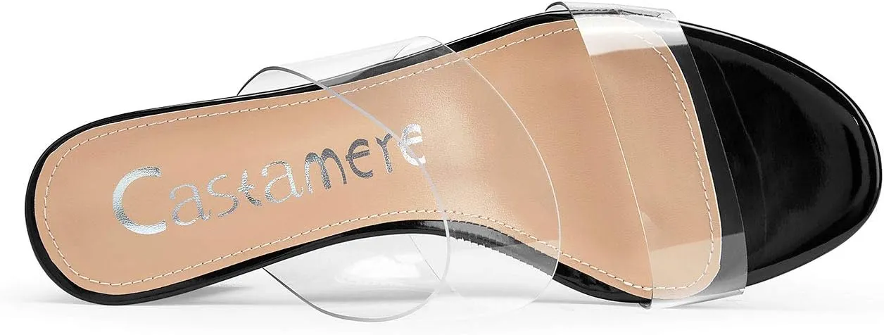 Castamere Womens Chunky Block Mid Heels Sandals Slip On Transparent Ankle Strap Open Toe 5CM Heeled Sandal