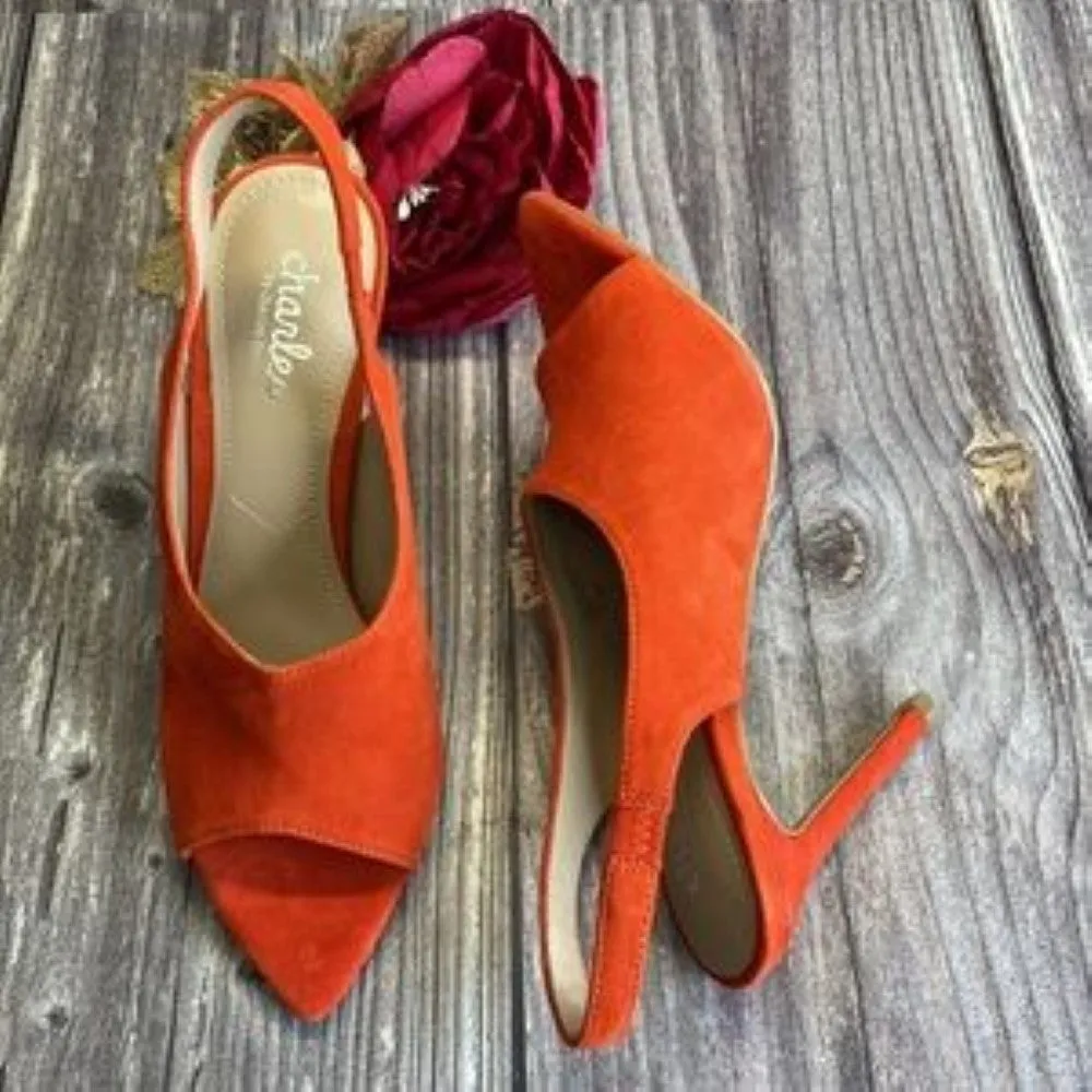 CHARLES BY CHARLES DAVID Trapp Candy Red Kid Suede Slingback Sandals 5.5M