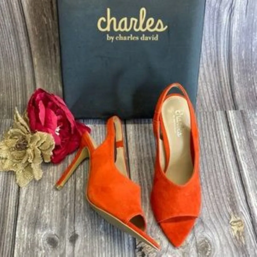 CHARLES BY CHARLES DAVID Trapp Candy Red Kid Suede Slingback Sandals 5.5M