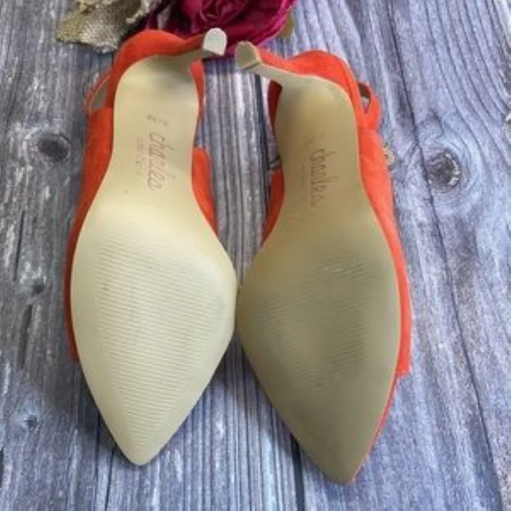 CHARLES BY CHARLES DAVID Trapp Candy Red Kid Suede Slingback Sandals 5.5M