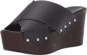 CHARLES DAVID Womens Fiji Leather Slip On Platform Sandals Black 37 Medium (B,M)