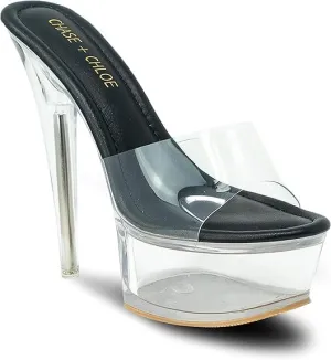 Chase & Chloe Women's Sexy Clear Stiletto Heel Open Toe Platform Sandal Serenity