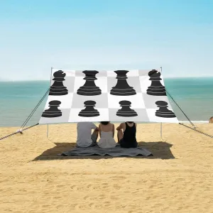 Chess Pieces Silhouette Set Beach Camping Tent Sun Shelter for Whole Family, Beach Shade Canopy with UPF50  UV Protection,Easy Set Up and Carry,Outdoor Shade for Trips, Fishing, Backyard Fun Pi