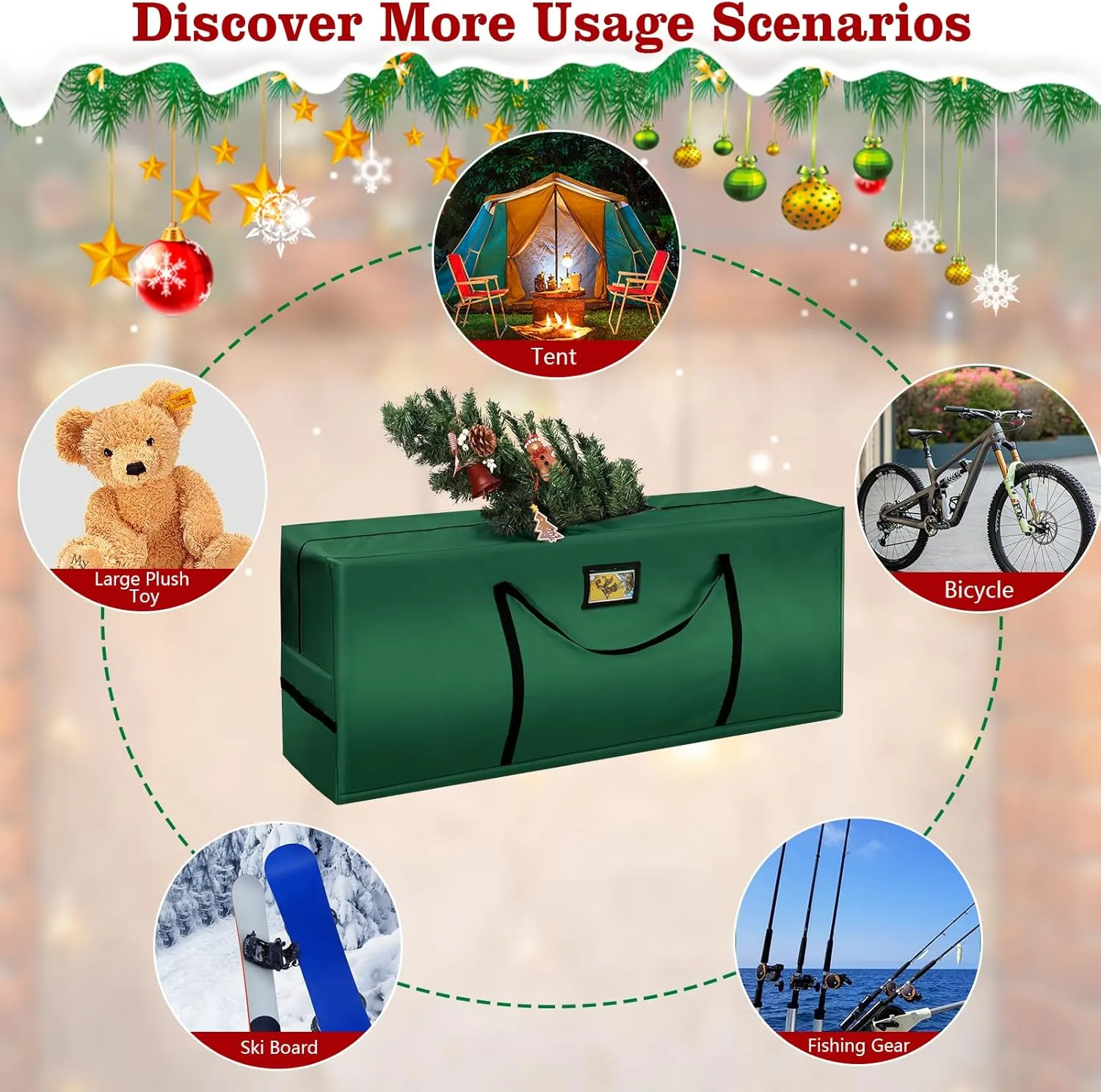 Christmas Tree Storage Bag 7.5 FT - Large Christmas Tree Storage, Heavy Duty 600D Oxford Fabric with Dual Zippers Wide Opening, Waterproof Material, Green