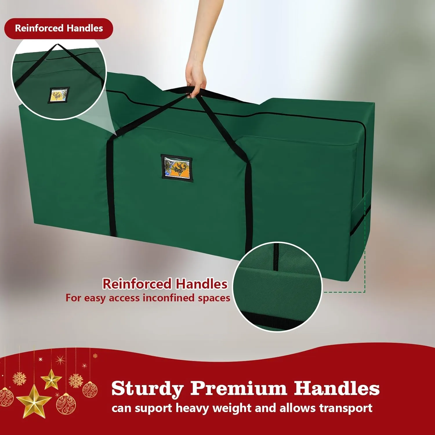 Christmas Tree Storage Bag 7.5 FT - Large Christmas Tree Storage, Heavy Duty 600D Oxford Fabric with Dual Zippers Wide Opening, Waterproof Material, Green