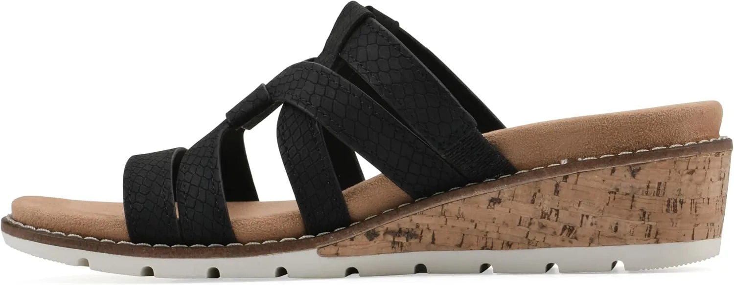 CLIFFS BY WHITE MOUNTAIN Women's Tinisha Strappy Cork Wedge Sandal