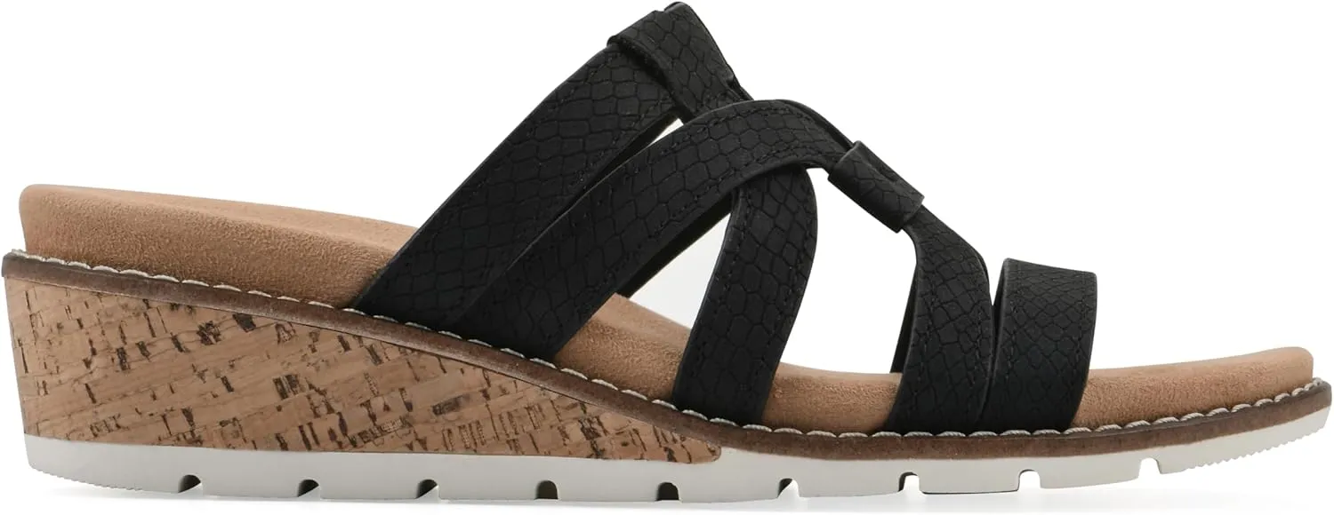 CLIFFS BY WHITE MOUNTAIN Women's Tinisha Strappy Cork Wedge Sandal
