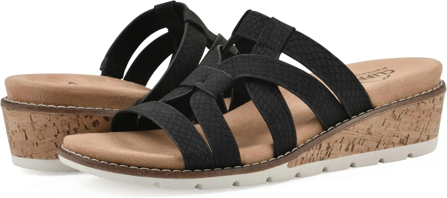 CLIFFS BY WHITE MOUNTAIN Women's Tinisha Strappy Cork Wedge Sandal
