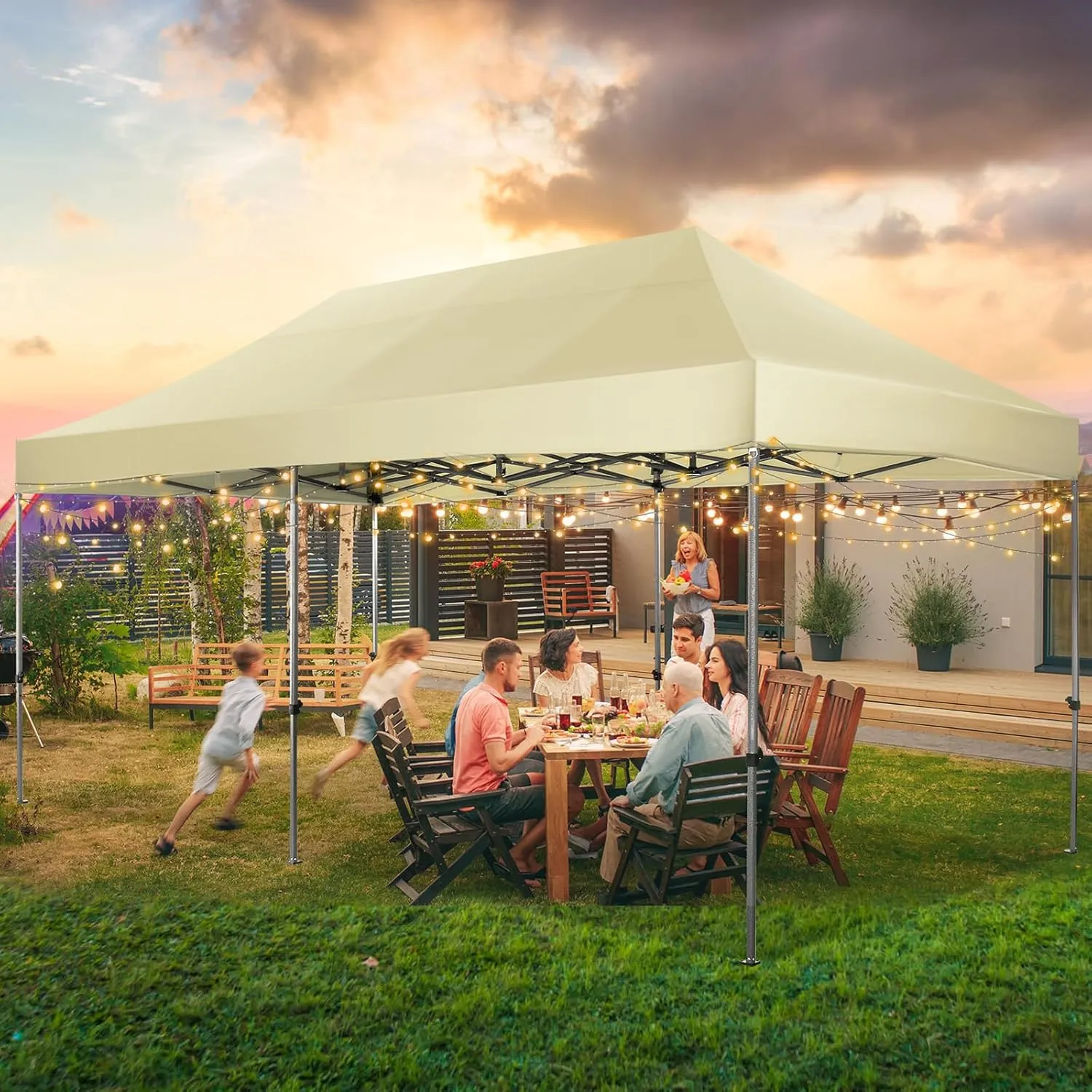 COBIZI 10x20 Pop up Canopy Tent Heavy Duty Without Sidewalls, Easy Set-up Commercial Outdoor Party Tent, 100% Waterproof Wedding Gazebo, 3 Height Adjustable with Wheeled Bag, Khaki
