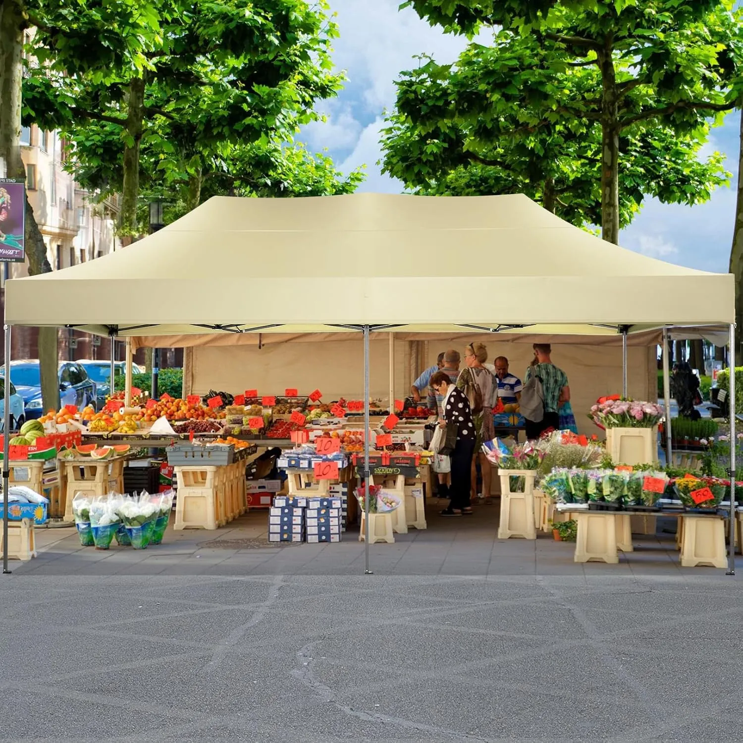 COBIZI 10x20 Pop up Canopy Tent Heavy Duty Without Sidewalls, Easy Set-up Commercial Outdoor Party Tent, 100% Waterproof Wedding Gazebo, 3 Height Adjustable with Wheeled Bag, Khaki