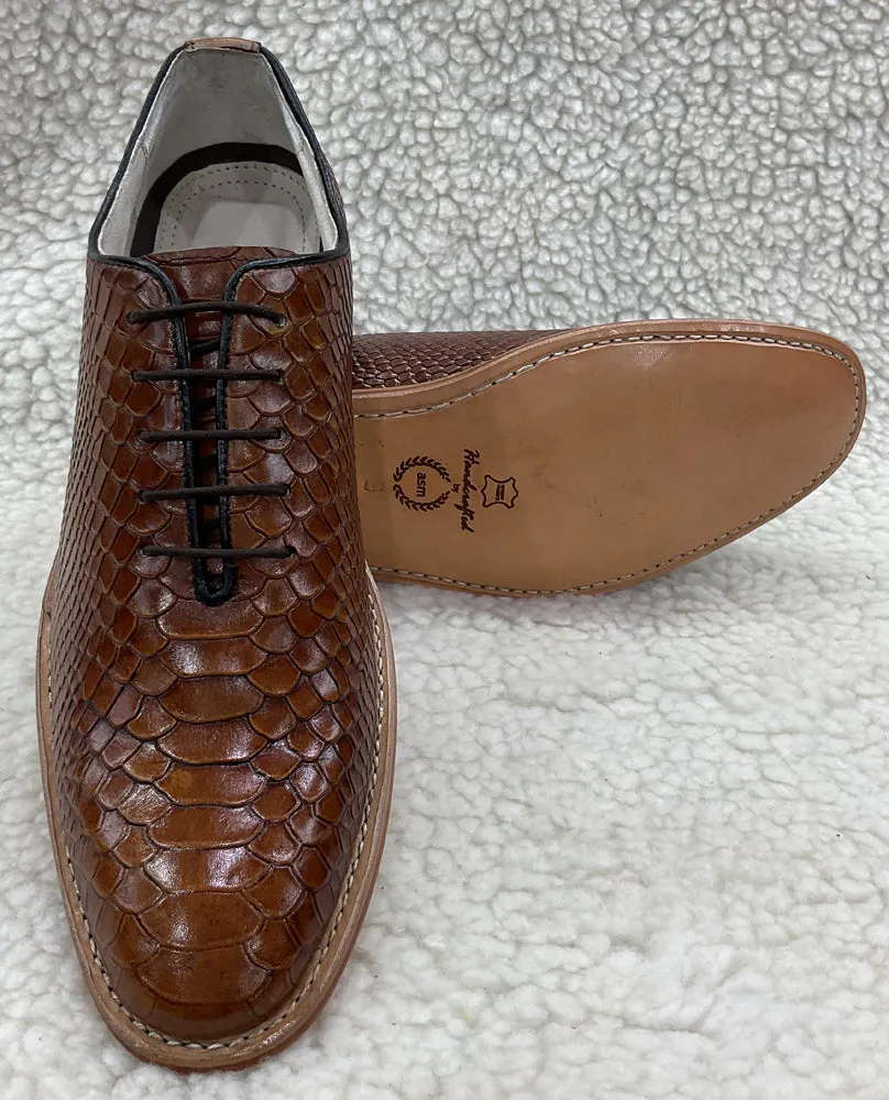 Cobra Embossed Tan leather Derby