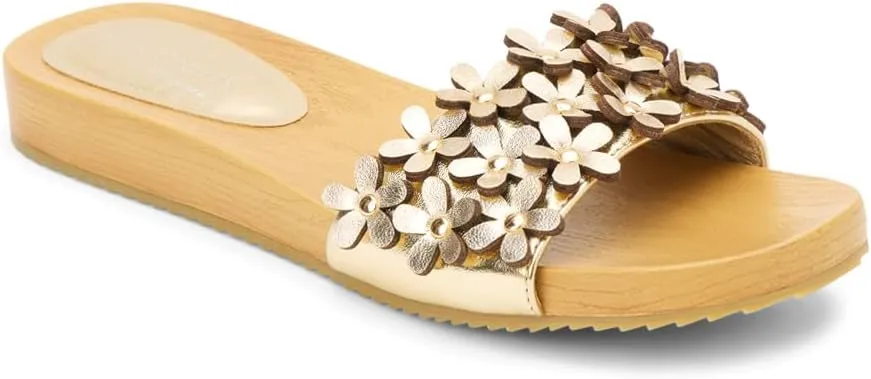 Coconuts by Matisse Womens Chelsea Metallic Floral Slide Casual Sandals Casual Low Heel 1-2" - Gold