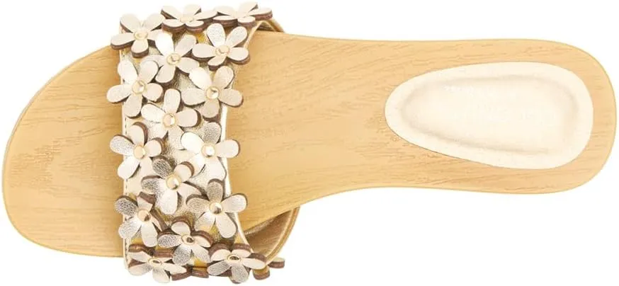 Coconuts by Matisse Womens Chelsea Metallic Floral Slide Casual Sandals Casual Low Heel 1-2" - Gold
