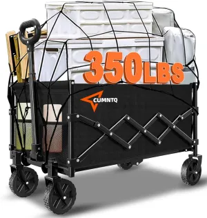 Collapsible Folding Wagon, 350lb Weight Capacity Collapsible Wagon with All-Terrain Wheels, Cup Holders and Adjustable Handle Utility Wagons, for Grocery Camping Garden Sports Shopping, Black