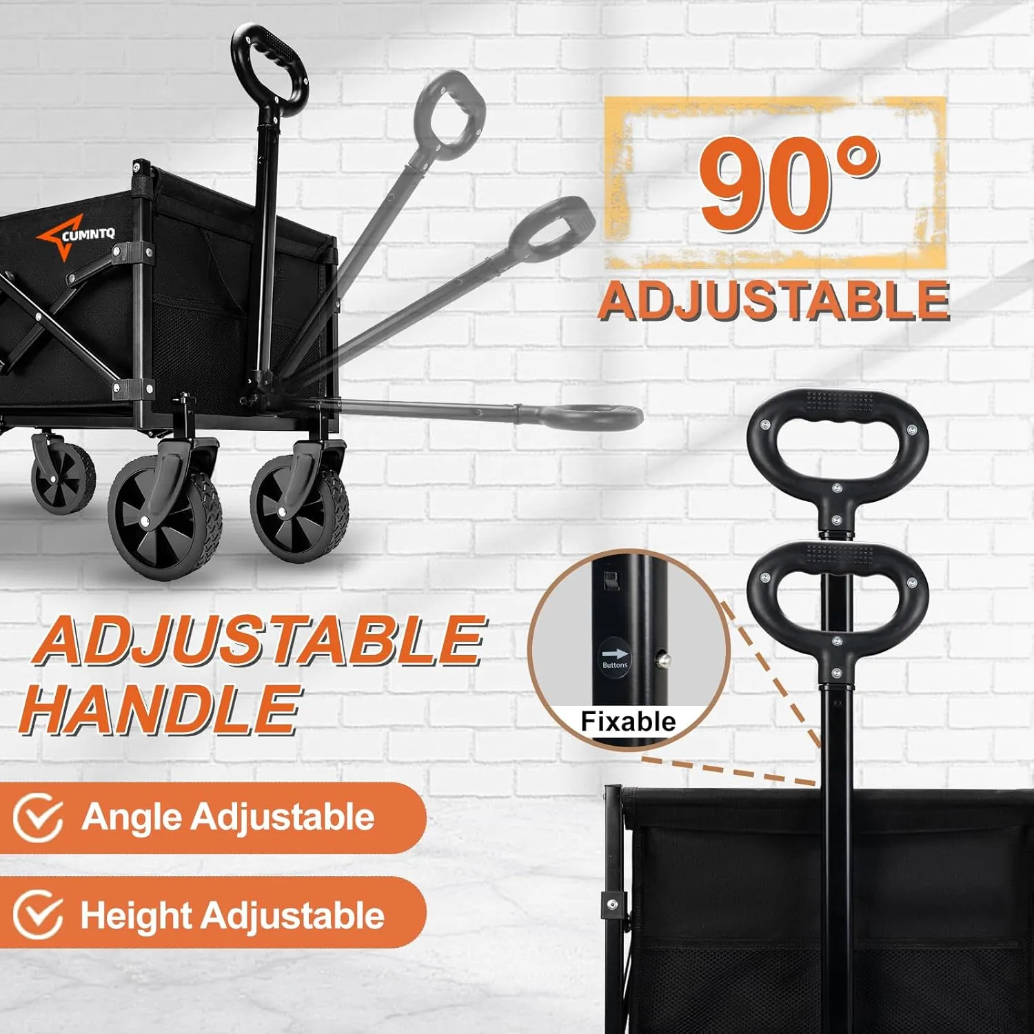 Collapsible Folding Wagon, 350lb Weight Capacity Collapsible Wagon with All-Terrain Wheels, Cup Holders and Adjustable Handle Utility Wagons, for Grocery Camping Garden Sports Shopping, Black