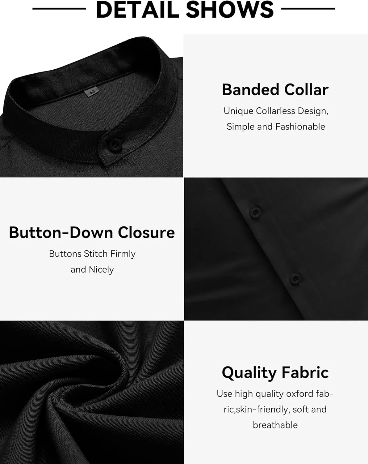 COOFANDY Men's Long Sleeve Linen Shirt Band Collar Button Down Shirts Oxford Dress Shirt