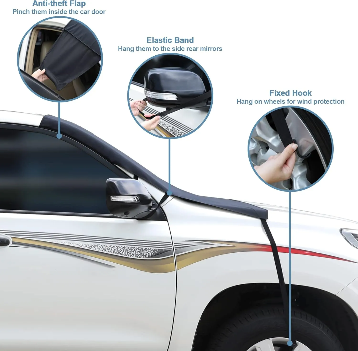 Cosyzone Windshield Cover for Ice and Snow, XL Size (Black)-600D Oxford Fabric Weatherproof for Winter, Includes Anti-Theft Straps&Storage Bag, Fits Most Cars, Trucks, Vans, SUVs(70.86 x 51.2 inches)