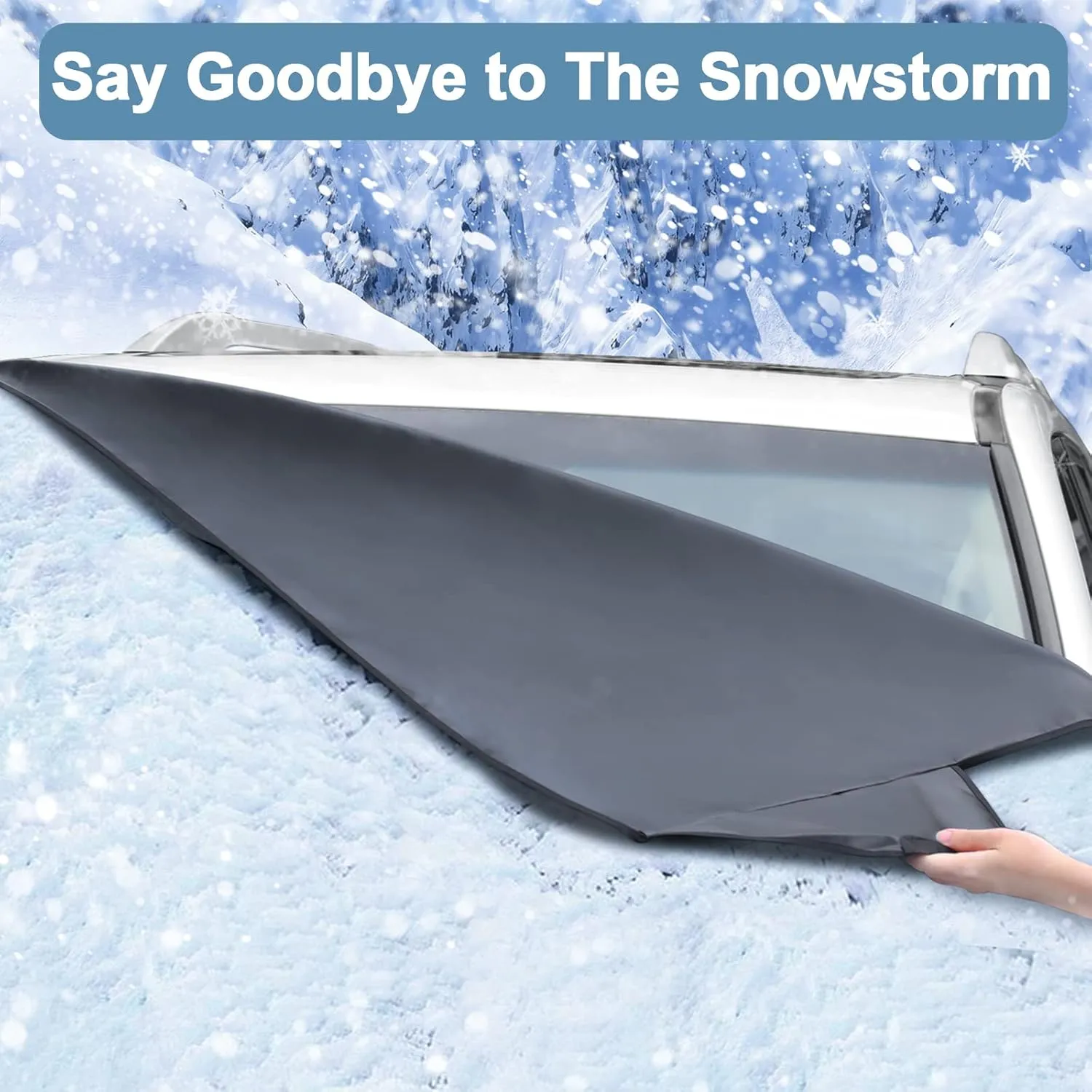 Cosyzone Windshield Cover for Ice and Snow, XL Size (Black)-600D Oxford Fabric Weatherproof for Winter, Includes Anti-Theft Straps&Storage Bag, Fits Most Cars, Trucks, Vans, SUVs(70.86 x 51.2 inches)