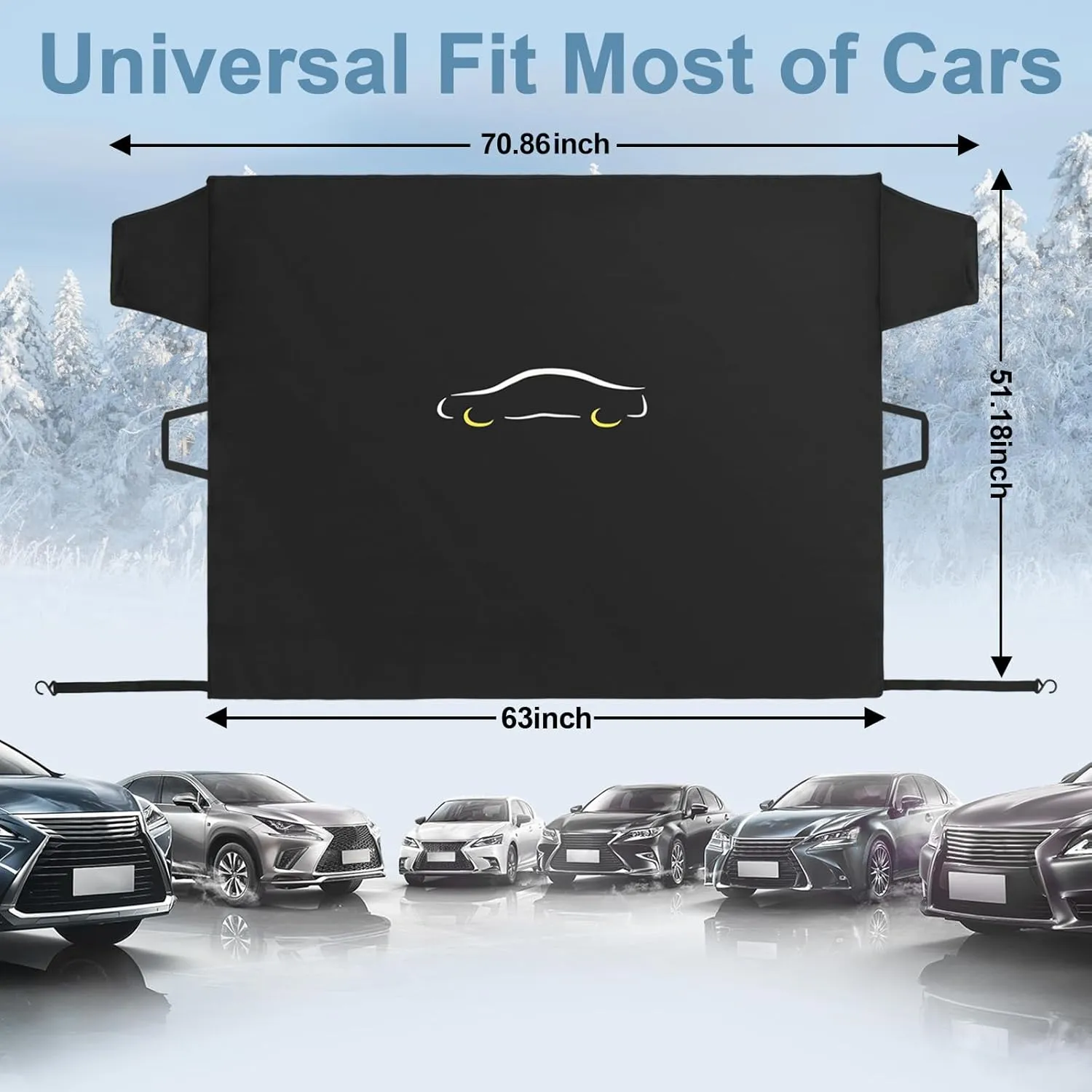Cosyzone Windshield Cover for Ice and Snow, XL Size (Black)-600D Oxford Fabric Weatherproof for Winter, Includes Anti-Theft Straps&Storage Bag, Fits Most Cars, Trucks, Vans, SUVs(70.86 x 51.2 inches)