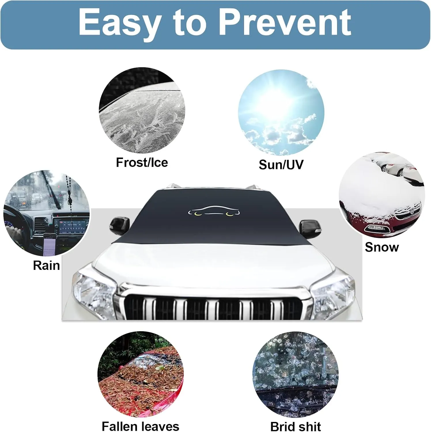 Cosyzone Windshield Cover for Ice and Snow, XL Size (Black)-600D Oxford Fabric Weatherproof for Winter, Includes Anti-Theft Straps&Storage Bag, Fits Most Cars, Trucks, Vans, SUVs(70.86 x 51.2 inches)