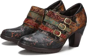CrazycatZ Leather Pumps,Womens Colorful Vintage Block Heel Oxford Vintage Patchwork Shoes