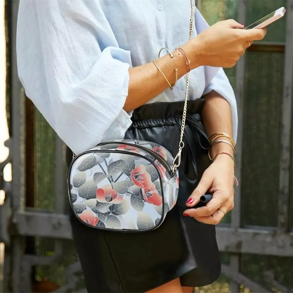 Crossbody Chain Bag and Handbags with Metal Chain Fashion Flower Small Package Shoulder Bag Women Leather Messenger Bag