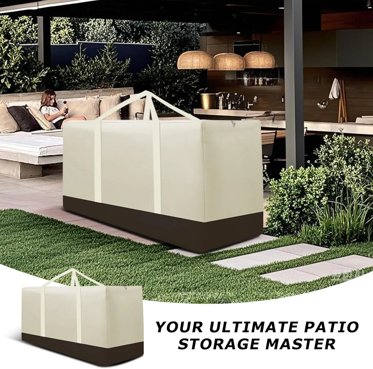 Cushion Storage Bag Waterproof Outdoor Cushions Storage Bag 68" L x 30" W x 20" H Large Patio furniture Cushion Storage Bags with Handle and Zipper (Beige, 1 Pack)