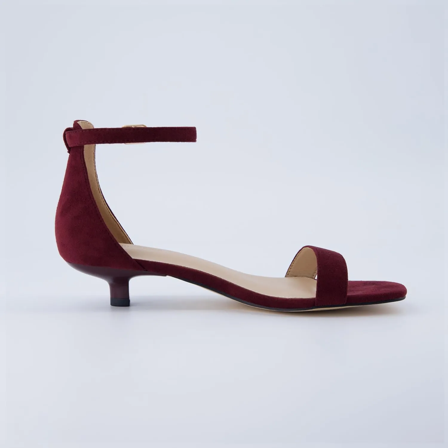 CUSHIONAIRE Solo Women’s Kitten Heel Dress Sandal – 1 Band Ankle Strap Heel with Cushioned Footbed & Faux Suede Upper