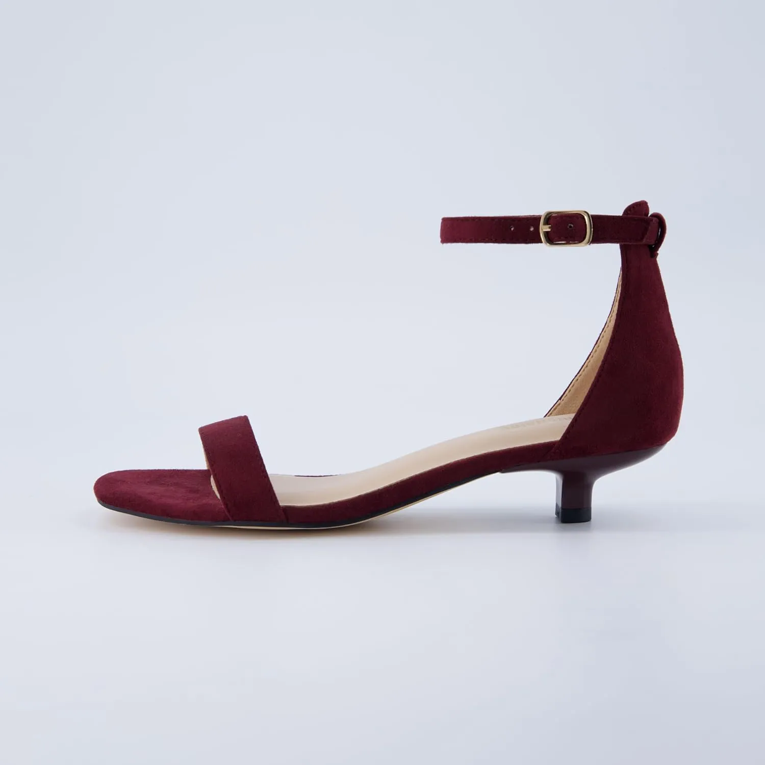 CUSHIONAIRE Solo Women’s Kitten Heel Dress Sandal – 1 Band Ankle Strap Heel with Cushioned Footbed & Faux Suede Upper