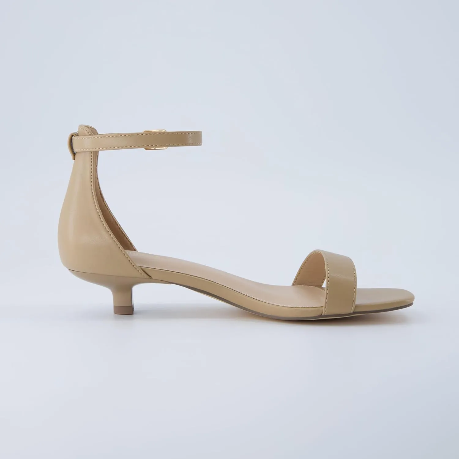 CUSHIONAIRE Solo Women’s Kitten Heel Dress Sandal – 1 Band Ankle Strap Heel with Cushioned Footbed & Faux Suede Upper