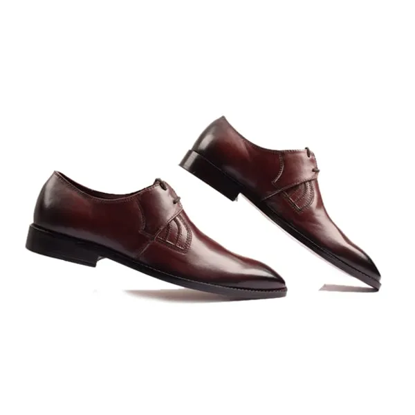 Derby Blucher Burgundy Leather Plain Toe Dress up Shoes