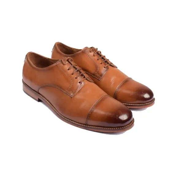 Derby Blucher Captoe Brown Hand-Colored Leather Shoes