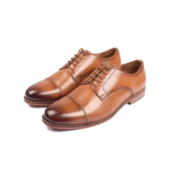 Derby Blucher Captoe Brown Hand-Colored Leather Shoes