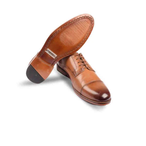 Derby Blucher Captoe Brown Hand-Colored Leather Shoes