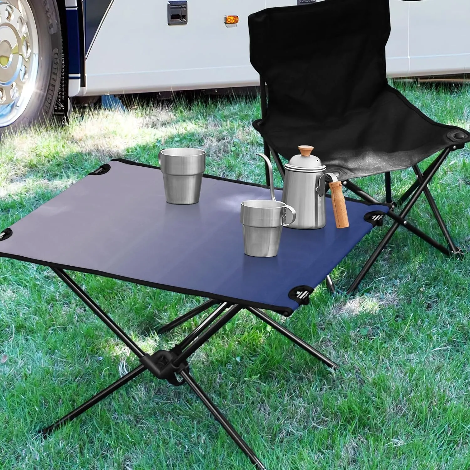 DOMIKING Dark Blue Purple Gradient Portable Camping Table Folding Picnic Tables with Carrying Storage Bag Backpacking Table for Hike Travel Outdoor 23.6 * 15.6 * 15 in