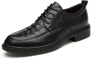 Dress Oxford for Men Lace Up Round Toe Crocodile Embossed Apron Toe Leather Anti-Slip Non Slip Resistant Party Suitable for Many Occasions (Color : Black, Size : 8)