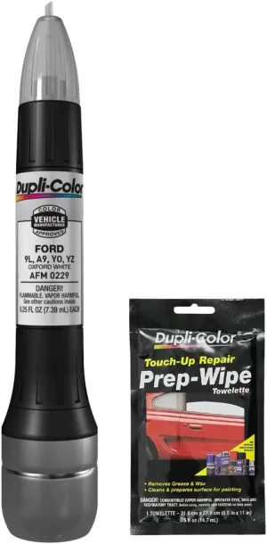 Dupli-Color AFM0229 OxWhite Exact-Match Scratch Fix All-in-1 Touch-Up Paint for Ford Vehicles (A9,YO,YZ,9L) Bundle with Prep Wipe Towelette (2 Items)