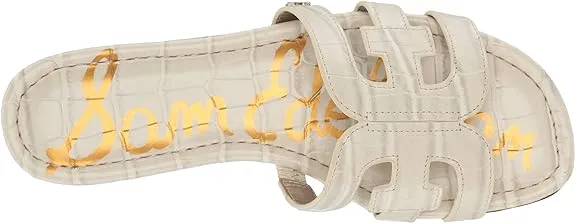 Edelman High-efficiency Leather Sam Sandals Ivory Big savings event Slide On Flat Bay Modern Round Toe Slip Croco