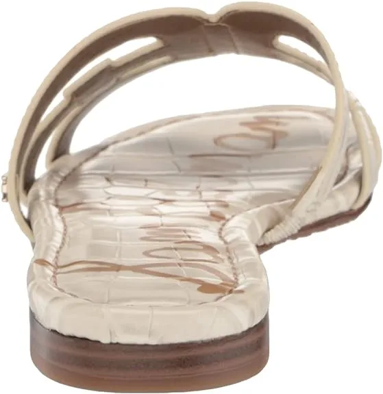 Edelman High-efficiency Leather Sam Sandals Ivory Big savings event Slide On Flat Bay Modern Round Toe Slip Croco