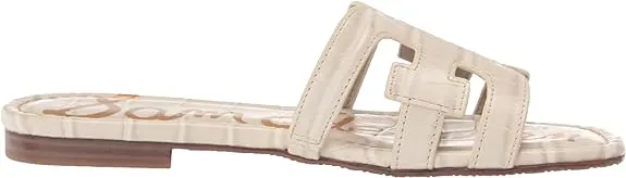 Edelman High-efficiency Leather Sam Sandals Ivory Big savings event Slide On Flat Bay Modern Round Toe Slip Croco
