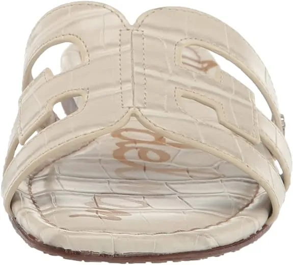 Edelman High-efficiency Leather Sam Sandals Ivory Big savings event Slide On Flat Bay Modern Round Toe Slip Croco