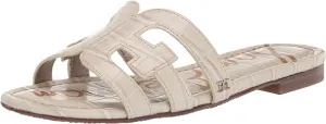 Edelman High-efficiency Leather Sam Sandals Ivory Big savings event Slide On Flat Bay Modern Round Toe Slip Croco