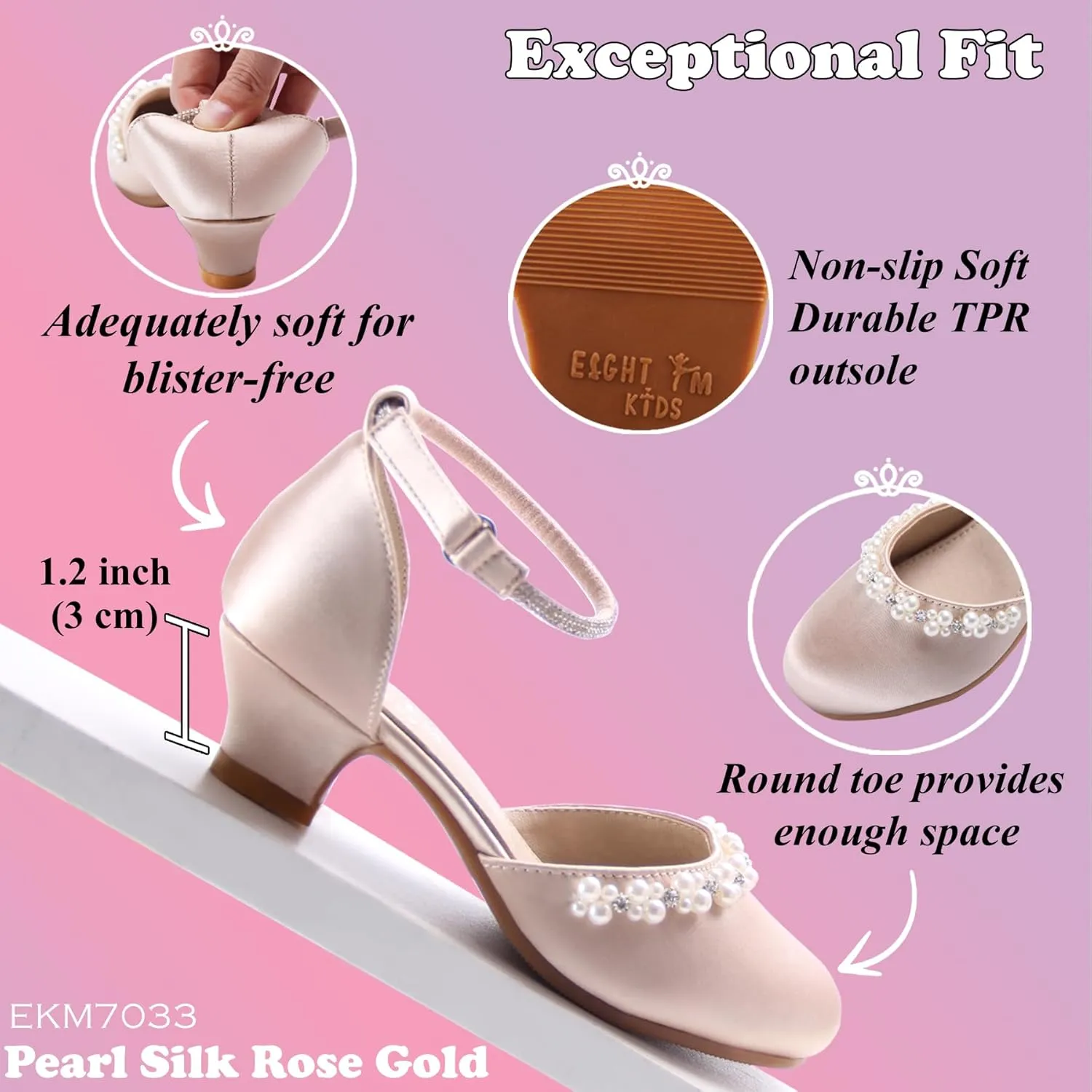 EIGHT KM Girls High Heels - Weeding Party Little Girl Heels Multi-Colored Ages 3-13 Years - High Heels for Girls & Kids - Wide Fit Toddler High Heels High Heels for Kids