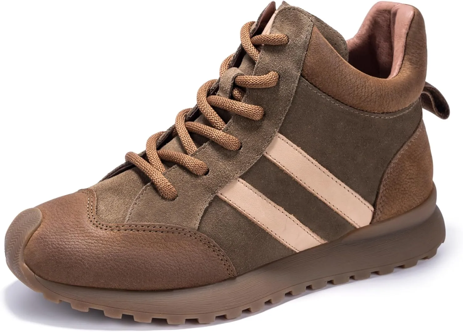 Fashion Sneakers for Women, Lace Up Walking Shoes Genuine Leather Patchwork, High Top Oxford Rubber Comfortable Durable Non-Slip Men Unisex