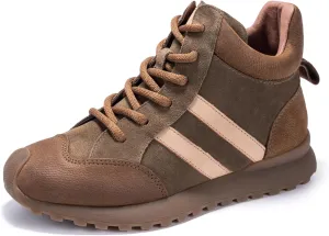 Fashion Sneakers for Women, Lace Up Walking Shoes Genuine Leather Patchwork, High Top Oxford Rubber Comfortable Durable Non-Slip Men Unisex