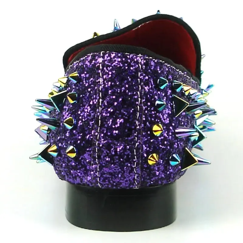 Fiesso FI-7239 Purple Glitter Purple Spikes Loafers