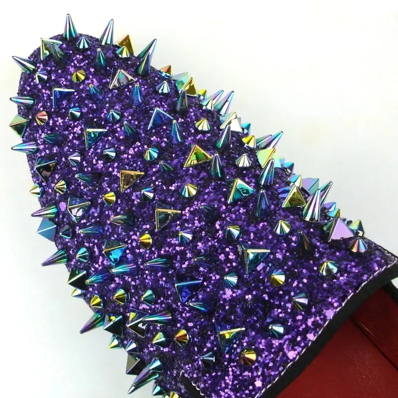 Fiesso FI-7239 Purple Glitter Purple Spikes Loafers