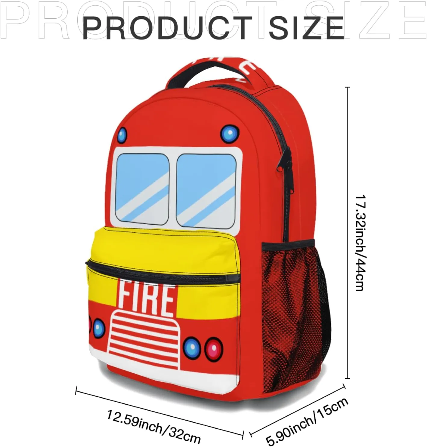 Firetruck Cartoon Backpack Fun and Functional Backpack for School Work and Travel 17 Inch (red)