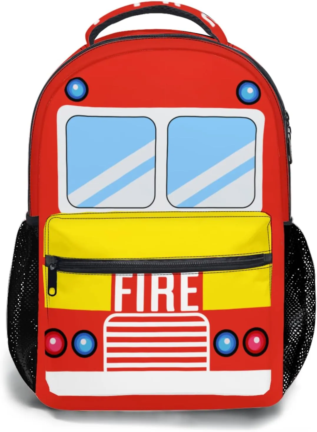 Firetruck Cartoon Backpack Fun and Functional Backpack for School Work and Travel 17 Inch (red)