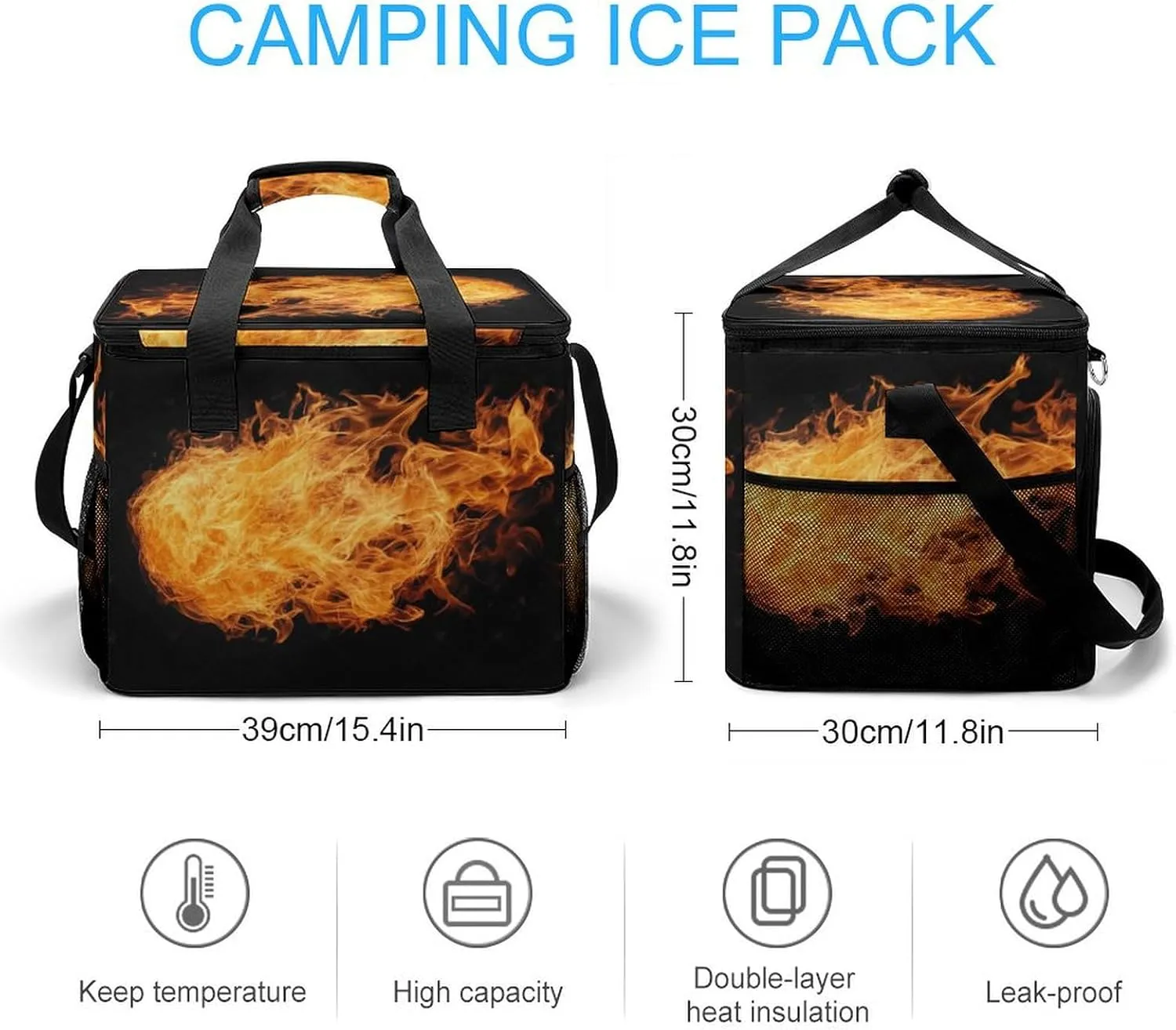Flames Camping Cooler Bags Insulated Beach Cooler Portable Leak Proof Camping Cooler with Shoulder Strap